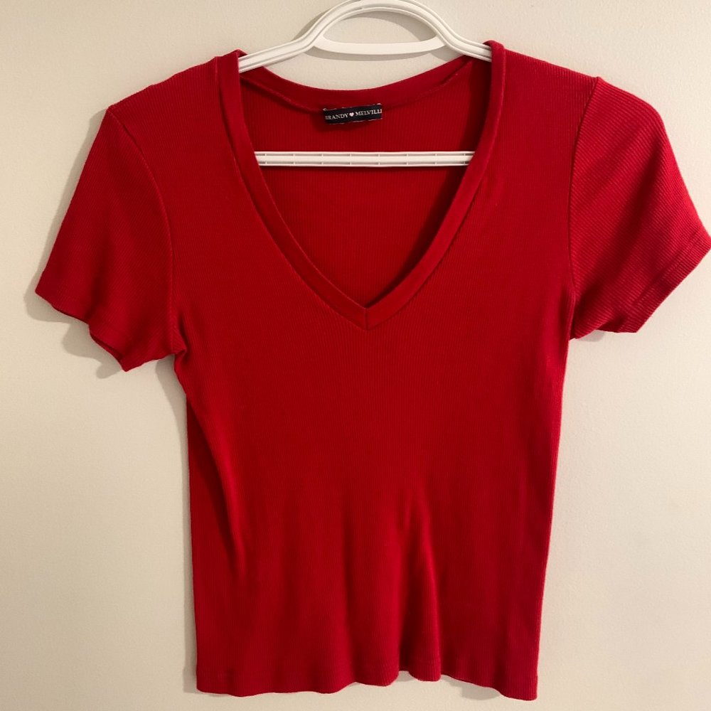 Women's Brandy Melville Red V Neck Top